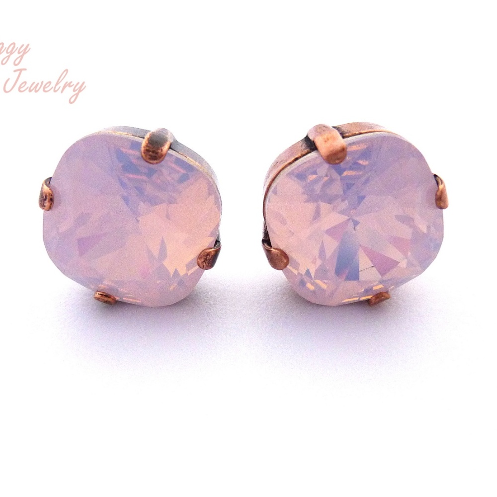 Swarovski Crystal Earrings, Rose Water Opal Studs. - Picture 1 of 3